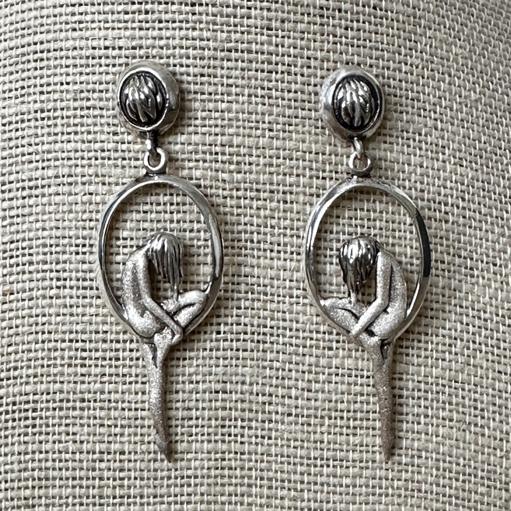 Vintage Sterling Silver Art Deco Earrings Dancer on Ring
